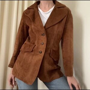 Vintage 70s Jane Birkin Suede Jacket Coat Brown 90s Fitted Hippie Small